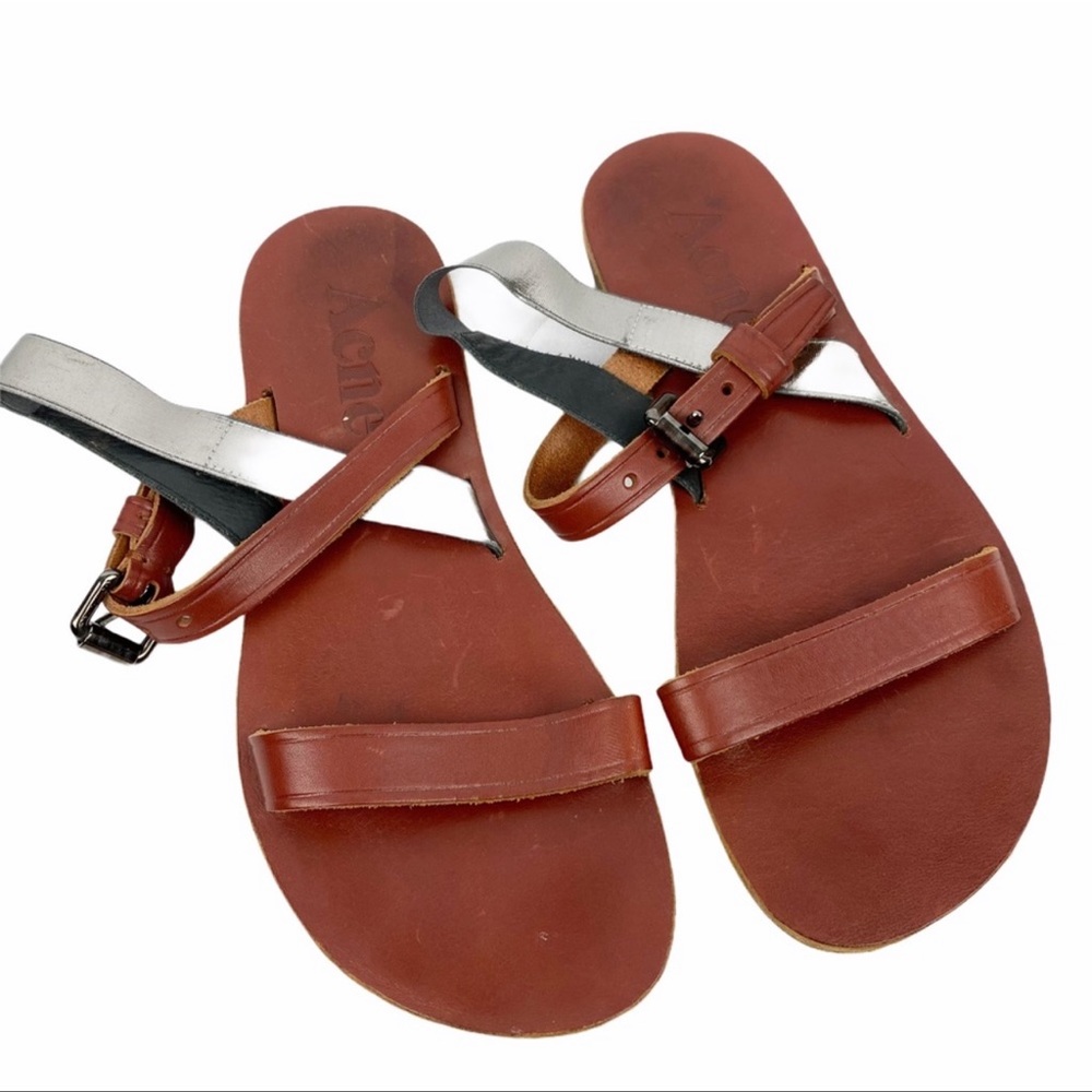 ACNE Studios Brown Metallic Leather Strappy Sandals Size 38 Euro 8 US